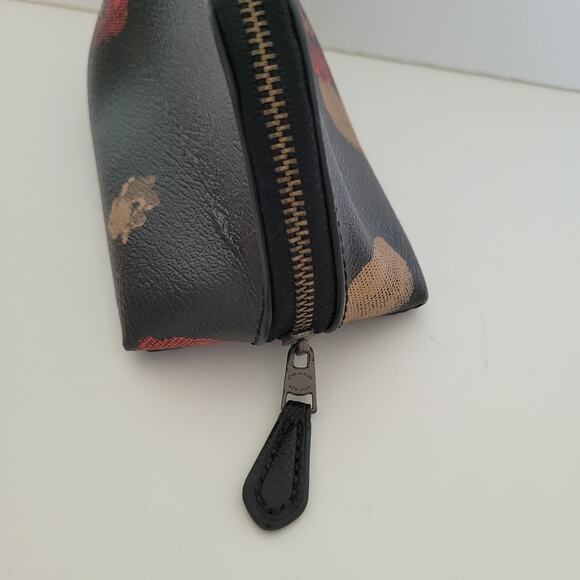 Coach Cosmetic Zip Case Coated Canvas Small Bag Zipper Black Red Floral Pouch - Picture 3 of 12